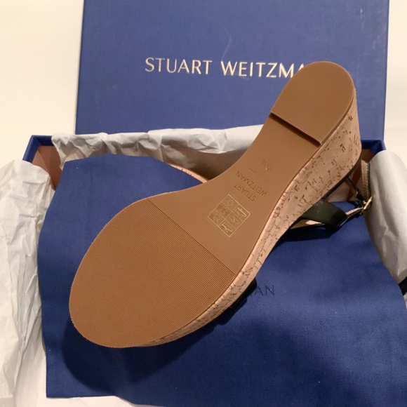 Stuart Weitzman Cressa Black Leather Cork Wedge Platform Sandal Summer Heels 9.5 - Picture 6 of 6